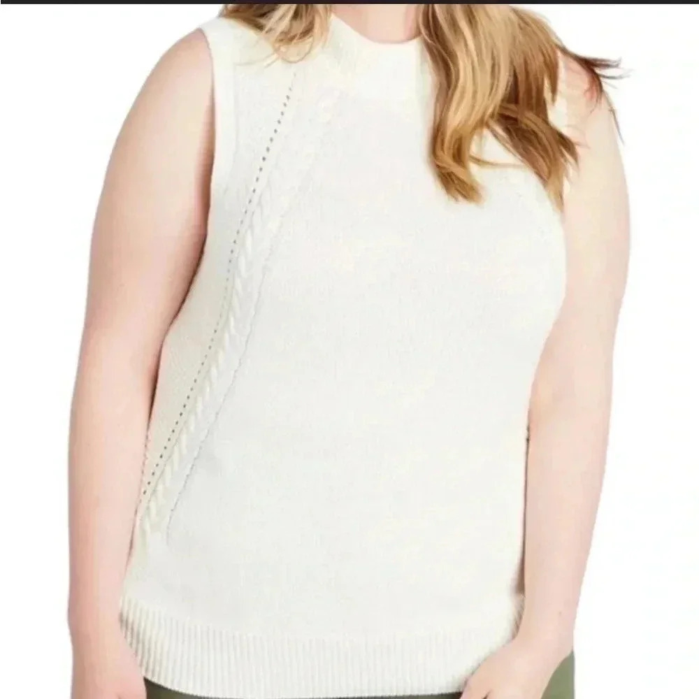 3/$28 MODCLOTH Cable Knit Sweater Vest Mock Neck Size 4XL